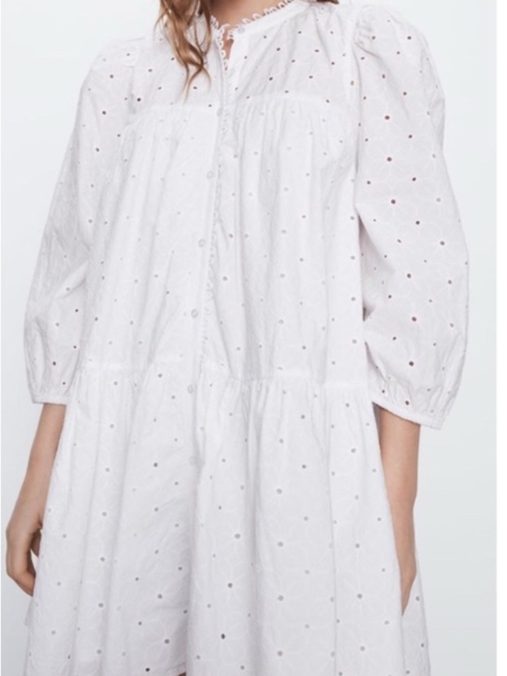 Zara White Eyelet Tiered DRESS WITH CUTWORK EMBROIDERY TRF Mini